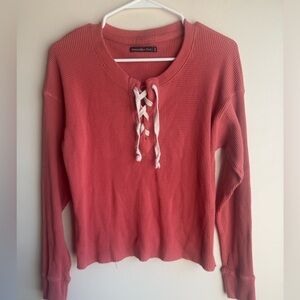 Abercrombie & Fitch Waffle Knit Lace-up Sweater Size Small Salmon Pink